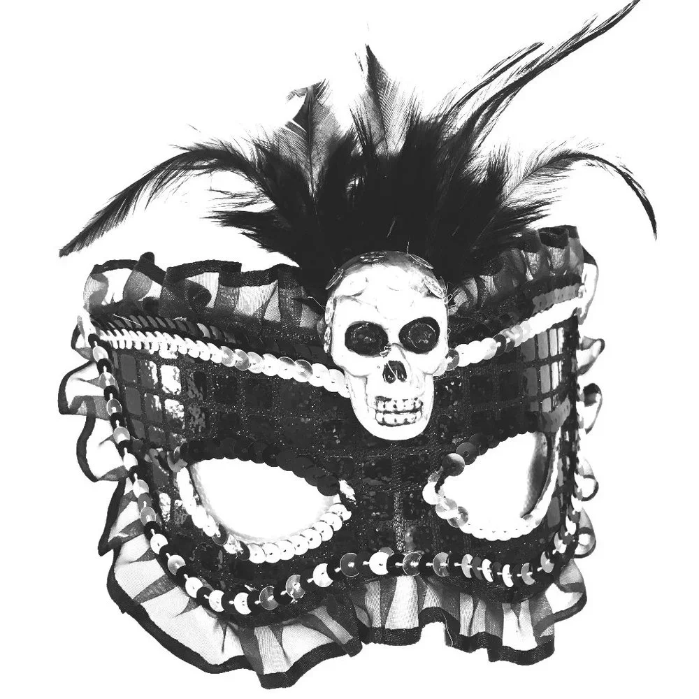 Halloween Half Mask Skull Sequin w/ ruffles